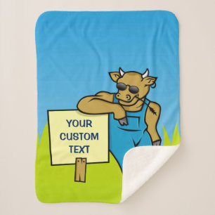 Cow with Sign Sherpa Blanket