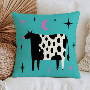 Cow with Stars& Moon Blue Turquoise Cushion