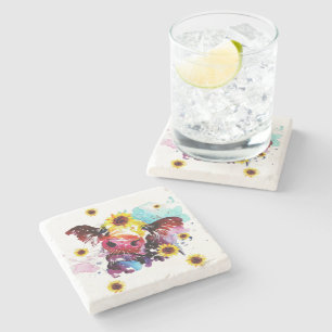 Cow with Sunflowers Stone Coaster
