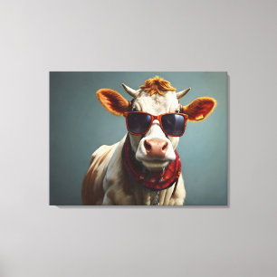 Cow with sunglasses canvas print