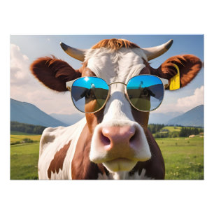 Cow with sunglasses photo print