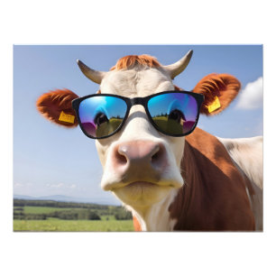 Cow with sunglasses photo print