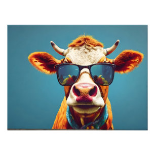 Cow with sunglasses photo print