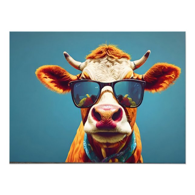 Cow with sunglasses photo print (Front)