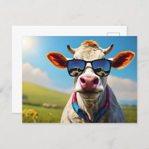Cow with sunglasses postcard