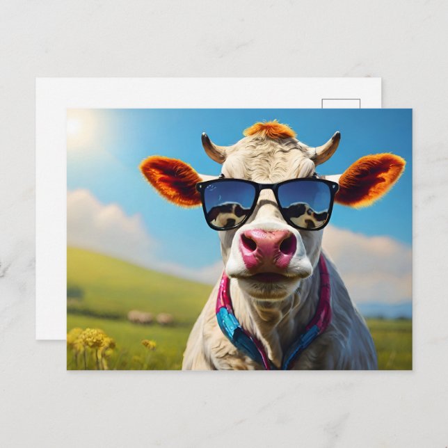 Cow with sunglasses postcard (Front/Back)