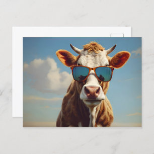 Cow with sunglasses postcard
