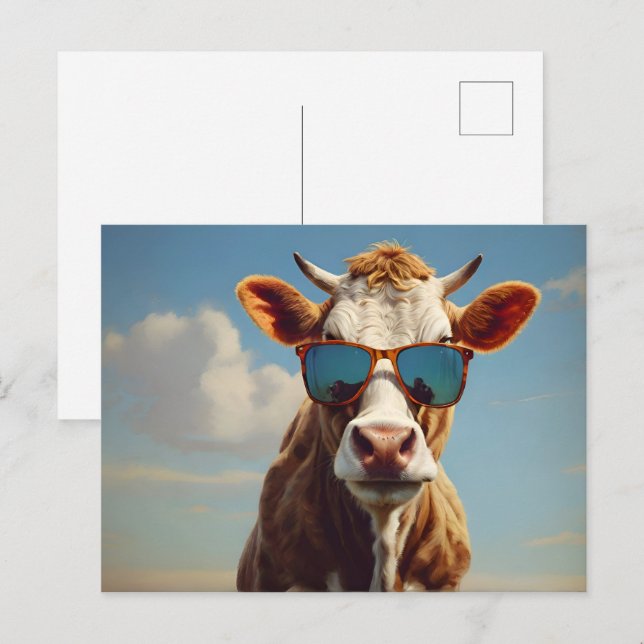Cow with sunglasses postcard (Front/Back)