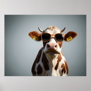 Cow with sunglasses poster