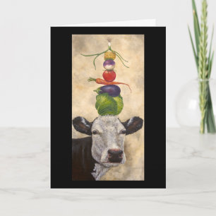 Cow with veggies greeting card