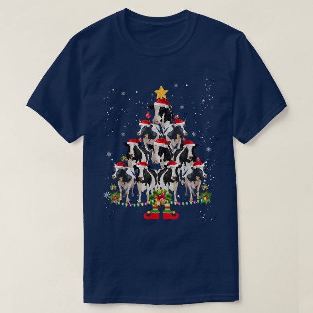 Cow Xmas Cow Christmas Tree Funny Animals Farmer L T-Shirt (Design Front)