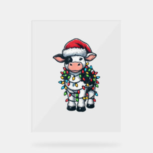 Cow Xmas Outfit Cute Santa Cow Acrylic Sign