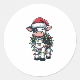 Cow Xmas Outfit Cute Santa Cow Classic Round Sticker