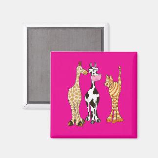Cow, zebra, giraffe in children's drawing magnet
