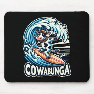 Cowabunga Beach Surfing Cow Surfingboard Surfboard Mouse Mat