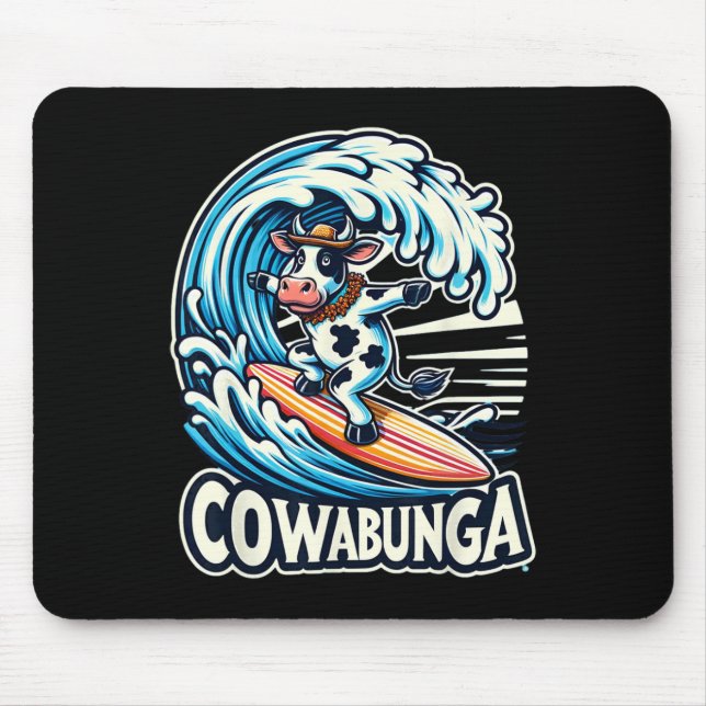 Cowabunga Beach Surfing Cow Surfingboard Surfboard Mouse Mat (Front)