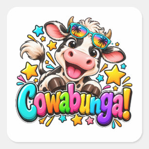 Cowabunga Cow Summer Design Square Sticker