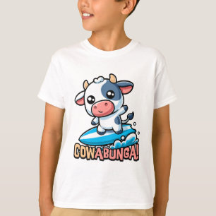 Cowabunga! Cute Surfing Cow Pun T-Shirt