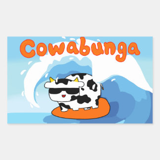 Cowabunga surfing cow sticker