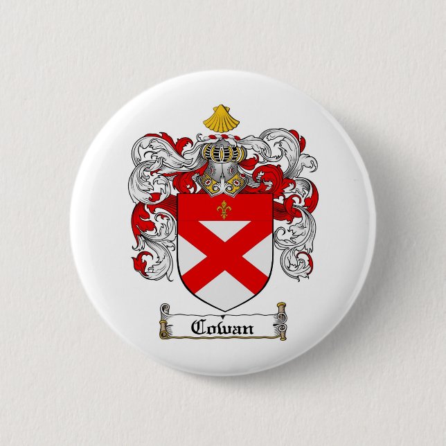 COWAN FAMILY CREST -  COWAN COAT OF ARMS 6 CM ROUND BADGE (Front)
