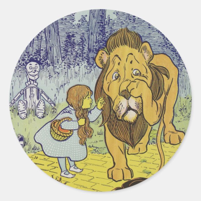 Cowardly Lion Wizard of Oz Book Page Classic Round Sticker (Front)