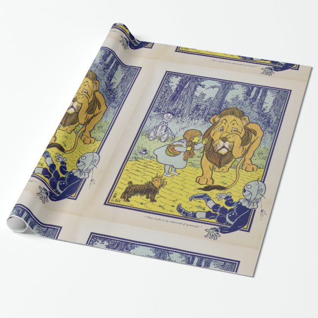 Cowardly Lion Wizard of Oz Book Page Wrapping Paper (Unrolled)