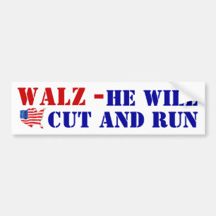 Cowardly TIM WALZ cut and run VOTE USA! Flag Bumper Sticker