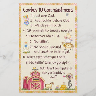 Cowboy 10 Commandments - Farm Fun Stationery