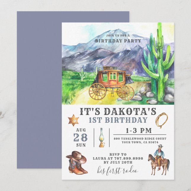 Cowboy 1st Birthday Invitation (Front/Back)