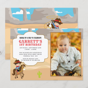 Cowboy 1st Birthday Photo Party Invitation