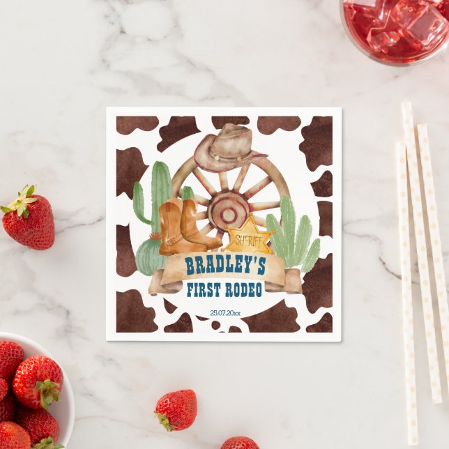 Cowboy 1st rodeo horses farm party personalised napkin (Insitu)