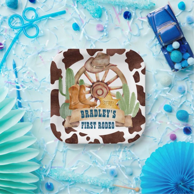 Cowboy 1st rodeo horses farm party personalised paper plate (Party)