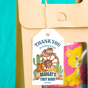 Cowboy 1st rodeo horses farm party thank you gift tags