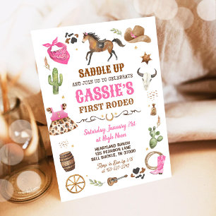 Cowboy 1st Rodeo Pink Wild West Theme Birthday Invitation