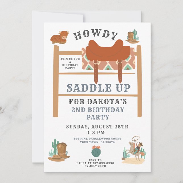 Cowboy 2nd Birthday Boy Invitation (Front)