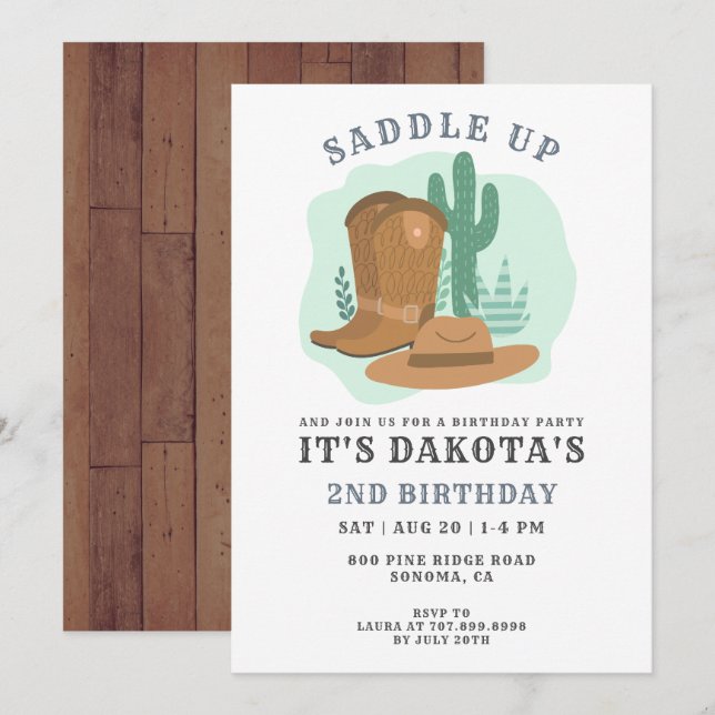 Cowboy 2nd Birthday Party Invitation (Front/Back)