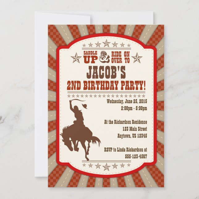 Cowboy 2nd Birthday Party Invitation (Front)