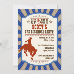 Cowboy 3rd Birthday Party Invitation