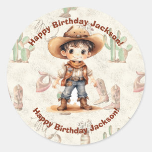 Cowboy 5th Birthday Bash  Classic Round Sticker