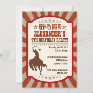 Cowboy 9th Birthday Party Invitation