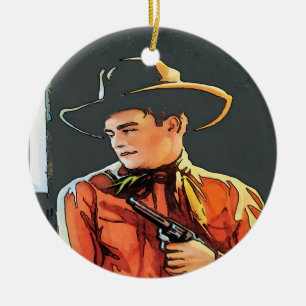 Cowboy, add, edit text ceramic tree decoration