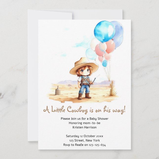 Cowboy Adventure Baby Boy's Wild West Shower Invitation (Front)
