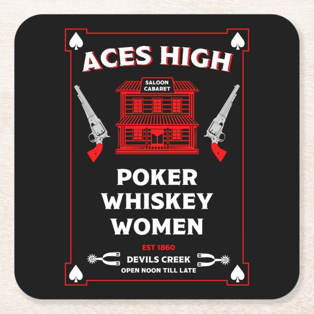 Cowboy American Frontier Saloon Square Paper Coaster (Front)