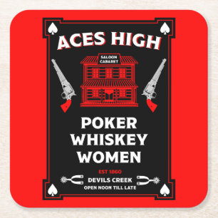 Cowboy American Frontier Saloon Square Paper Coaster