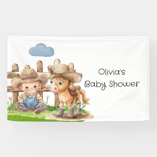 Cowboy and a Pony Horse Boy Baby Shower Banner (Horizontal)