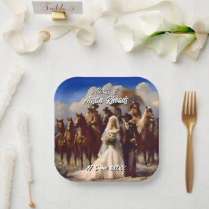 Cowboy and Bride Outdoor Wedding Paper Plate