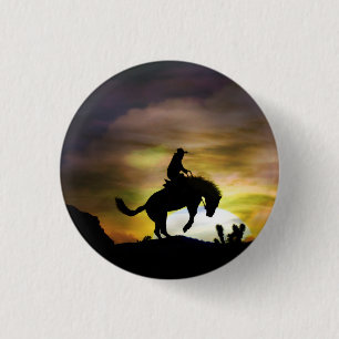 Cowboy and Bucking Horse Button