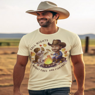 Cowboy and cow dog cooking autumn fish T-Shirt