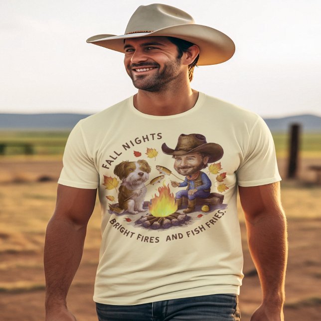 Cowboy and cow dog cooking autumn fish T-Shirt (Creator Uploaded)