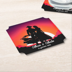 Cowboy and Cowgirl at Sundown Paper Coaster